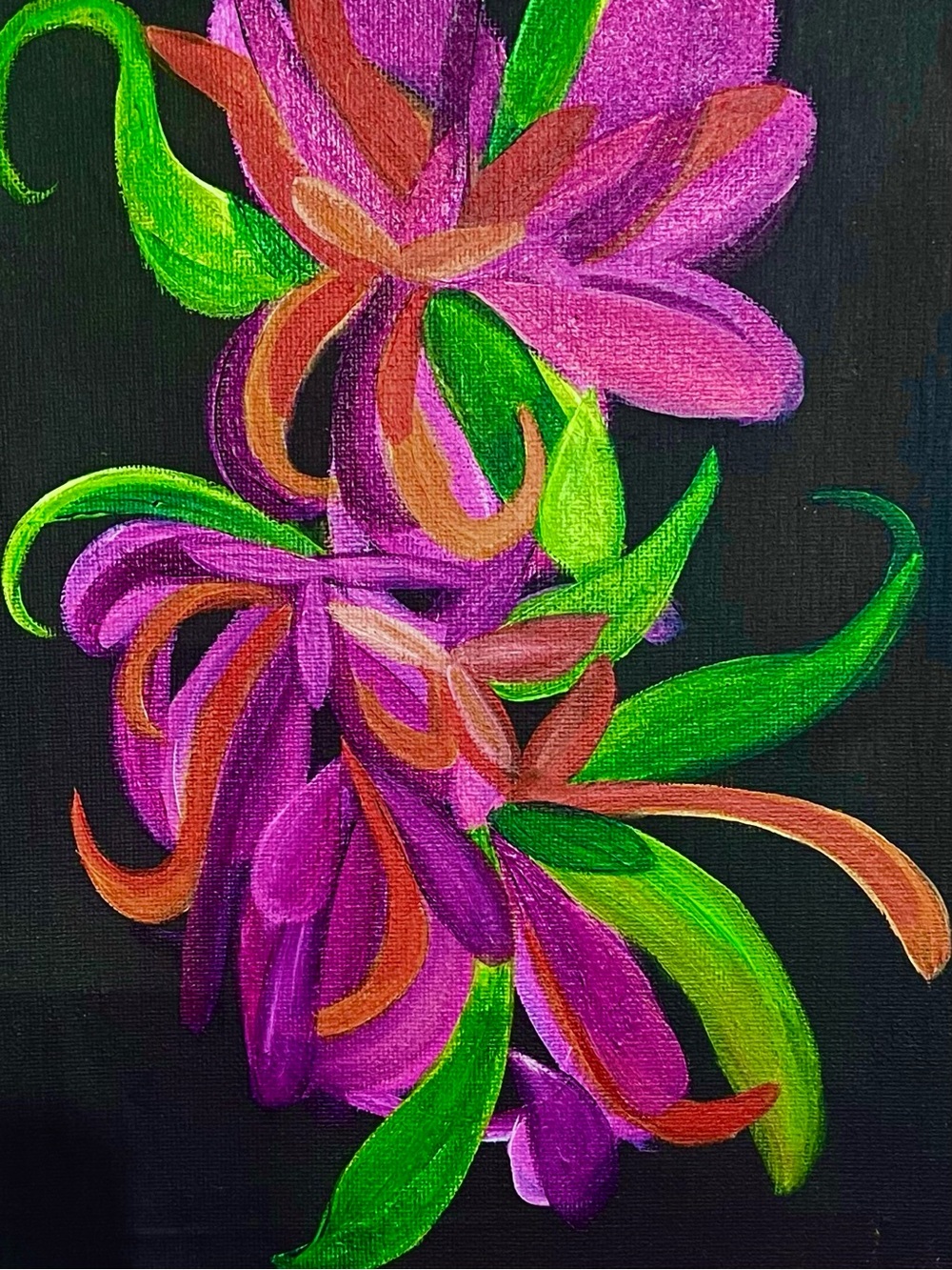 Magenta Floral Canvas Art with Green Accents - Brand: